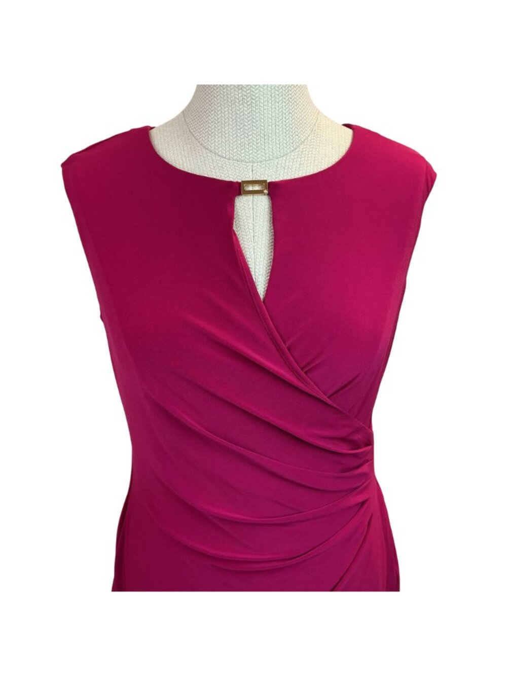 Lauren Ralph Lauren Magenta Sleeveless Ruched Dress Keyhole Accent Womens 12P - Picture 4 of 11